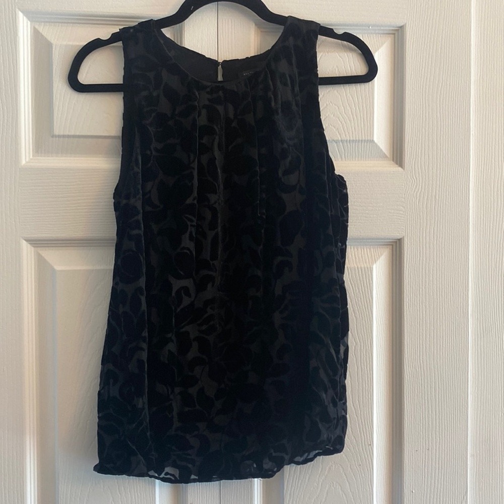 Ann Taylor Velvet Burnout Blouse Womens Size S Black Floral Devore Top Evening